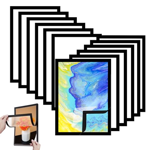 12pcs A4 Magnetic Photo Frames, Self Adhesive Magnetic Picture Frames,Waterproof Clear Sign Holders for Paintings, Photos, Notices, Certificate, Poster