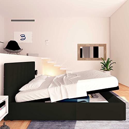 Baldiflex Einzelbett mit Aufbewahrungsbox Dublin aus Kunstleder, Lattenrost für Einzelbetten 160 x 200 cm, elegantes Kopfteil, Schwarz – Bild 5