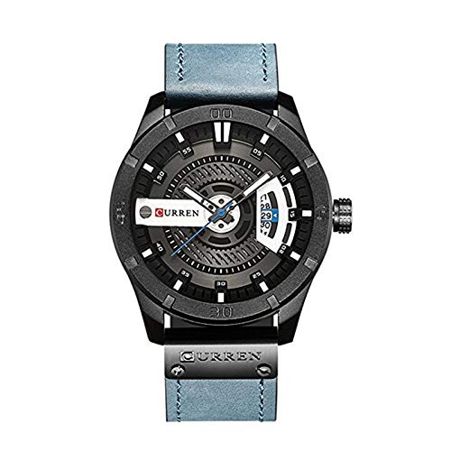 Curren 8301 Mens Watch with Quartz Leather Band Date Display Waterproof Watch - Blue, strap (B07R843BXL) Amazon Price History, Amazon Price Tracker