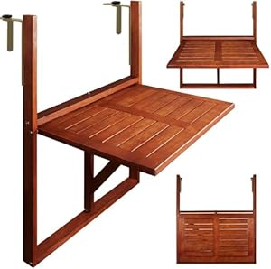 Casaria® Balkontisch klappbar wetterfest Holz FSC®-Zertifiziert 40kg Belastbarkeit 65x45cm Klapptisch Balkon Garten Tisch Geländer Terrasse Akazie