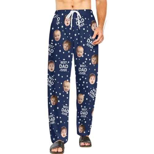 Best Dad Ever Pajama Pants with Faces, Personalized Pajamas with Face, Gifts for Dad Daddy Grandpa Papa Fathers Day