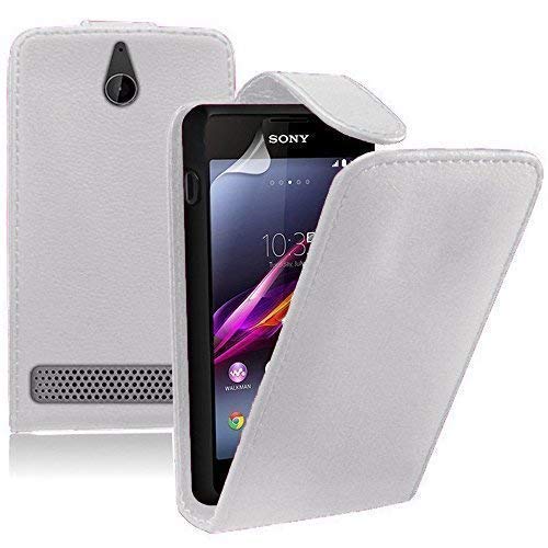 VCOMP Funda Carcasa Plegable Polipiel Sony Xperia E/E Dual C1605 C1505 C1604 - BLANCO1