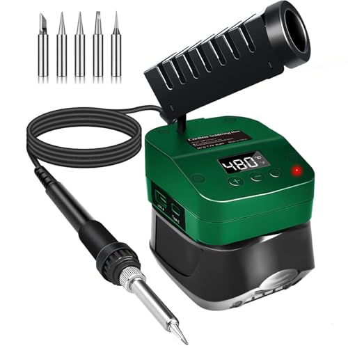 Soldador con batería de 18V y 60W con temperatura ajustable de 51 a 480 °C e interruptor 2