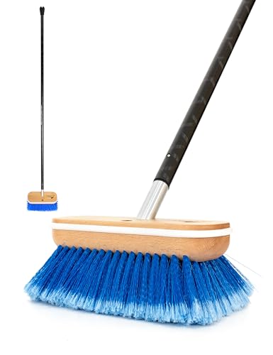 BLUEWING 6ft Heavy Duty Deck Brush with Carbon Fiber Long Handle and Hard Bristle Scrubbing Washing Brush Outdoor Boat Cleaning Brushing Tools Blue