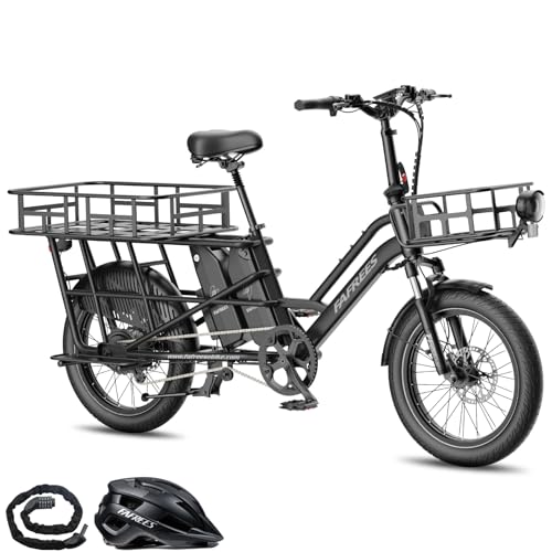 Fafrees Elektrische fiets FF20 CUV Longtail 50,8 x 7,6 cm, elektrische fiets met 250 W en 25 km/u, e-bike met 15 Ah accu x 2, bereik 120-170 km (zwart, kinderzitje)
