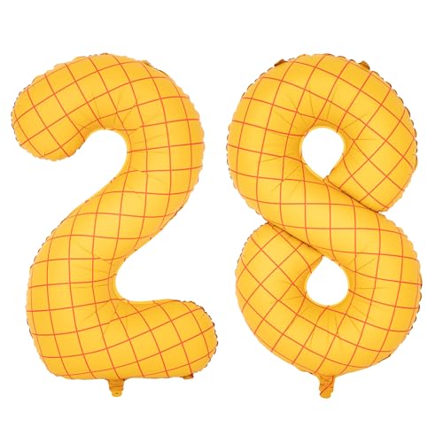 Image of 40 inch Large Number Balloon 28 Toy Inspired Story Yellow Birthday Balloon | Western Rodeo Party Supplies Boy Girl Story Anniversary Kids Birthday Party Cowboy Farm Themed Baby Welcome Decorations
