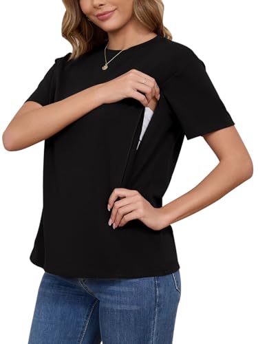 Image of Ecavus Women's Nursing Shirts for Breastfeeding with Hidden Zipper Soft Breastfeeding Tops for Women