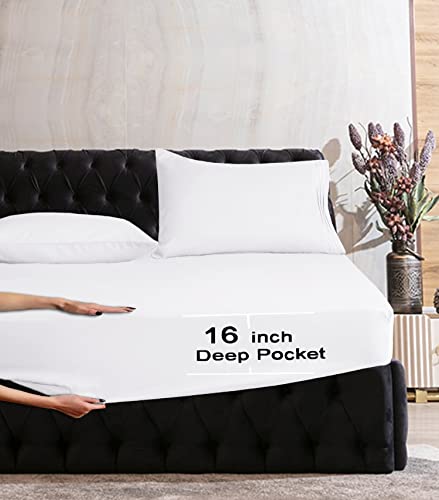 Image of Mocassi Cali King Sheet Set - Luxury Hotel 1800 Premier Bedding Sheets & Pillowcases - Ultra Soft Breathable & Cooling Bed Sheet Set - Wrinkle Resistant - 4 Piece - California King, White