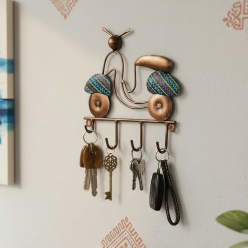 Image of Lamcy Plaza Wall Hanging Key Holder with Hooks | Durable & Lightweight Metal Key Chain Stand | Decorative Wall Mount Key Organizer for Office, Entrance & Home (Bike Design (Blue))