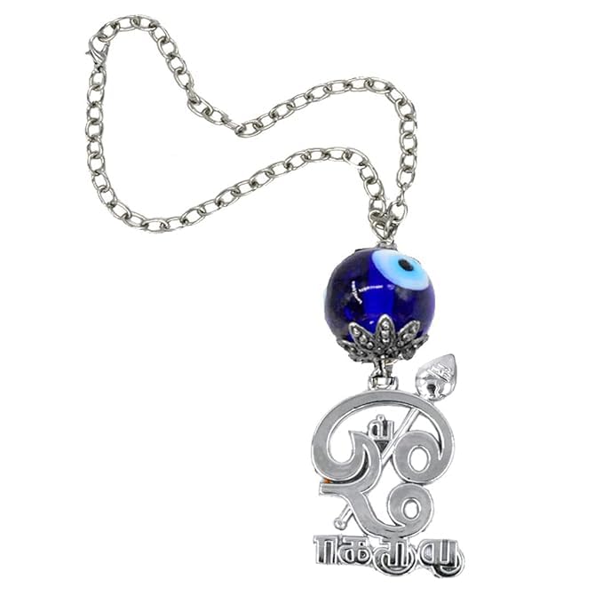 Divine-Interiors Om Lord Kartikeya Murugan VEL Evil Eye Car Mirror Charm Decorative Hanging Ornament Positive Vibes Pack of 1