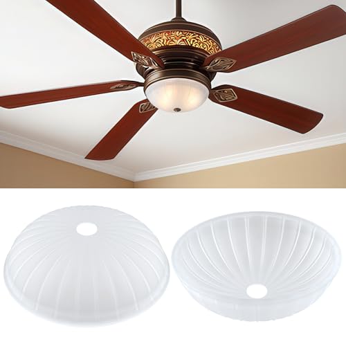 Marsui 2 Pcs Ceiling Fan Globe Replacement 11.8 Frosted Striped Glass Light Shades for Flush Mount & Pendant Fans 1.77 Center Hole Modern Ceiling Fan Glass Bowl Replacement