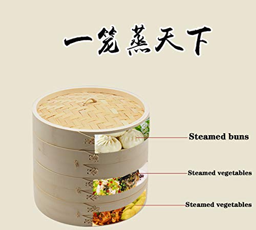 ANSNOW Bamboo Steamer, 3 Cages and 1 Lid Internal Depth 6Cm for Traditional Cooking for Rice Dim Sum Vegetables Meat and Fish Steamed/26Cm - Image 4
