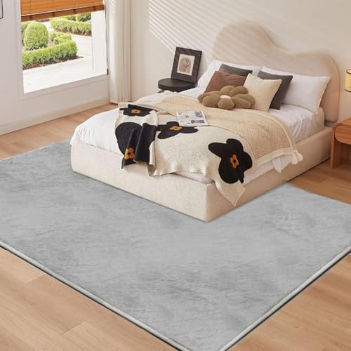 Image of Super Soft Rabbit Fur Silk Wool Carpet Thick and Washable Area Rug for Living Room and Bedroom (Light Grey, 6 x 9 Feet)