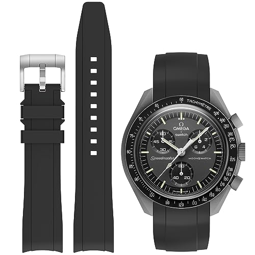 Tovimall Black Silicone Watch Band for Omega x Swatch MoonSwatch Speedmaster, 20mm Lug Width