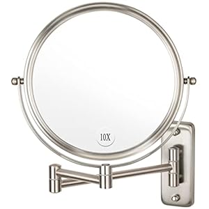 Wall Mounted Makeup Mirror – 10x Magnification 8” Two-Sided Swivel Extendable Bathroom Mirror Nickel Finish