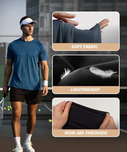 5 Pack Workout Shirts for Men-Quick Dry Black Gym Moisture Wicking Short Sleeve T-Shirts for Running Athletic Casual4
