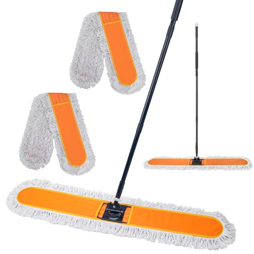 Image of 48 inch Commercial Dust Mops for Floor Cleaning, Heavy Duty Floor Duster with 60 inch Long Handle, Industrial Wet Dry Sweeper Mop with 2 Reusable Mop Pads for Janitor Indoor Warehouse Gym Hotel Clean