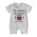 Honganda Infant Baby Boys Girls Football Season Jumpsuit Watch Football with Daddy Funny Romper Playsuit Sweatshirt (Short sleeve, 3-6 Months)