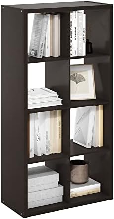 Furinno Cubicle Open Back Decorative Cube Storage Organizer, 8-Cube, Dark Oak