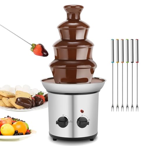 Azonee Chocolate Fountain 4 Tiers Electric Melting Machine Fondue Fountain Set with 6PCS Stainless Steel Forks for Butter Candy Parties