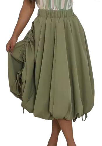 Molisry Women's Ruffle Bubble Skirt Casual High Waisted Side Slit Flowy Cute Midi Skirt Y2K Daily