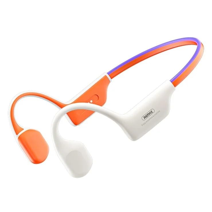 Image of GAG Open-Ear Bone Conduction Wireless Headphones | Bluetooth Sports Neckband Earphones with Secure Fit | Lightweight Open Ear Headset for Running, Cycling & Workout | Orange & White