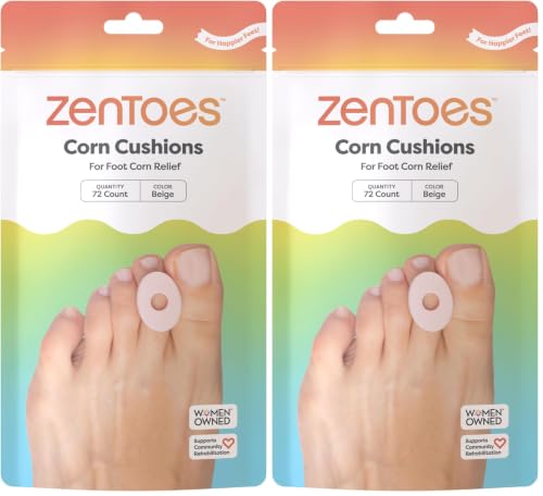 Image of ZenToes Corn Pads for Toes, Anti-Friction Callus Cushions for Sensitive Skin, Soft Corn Cushions, Waterproof & Breathable, 72 Count (Pack of 2)