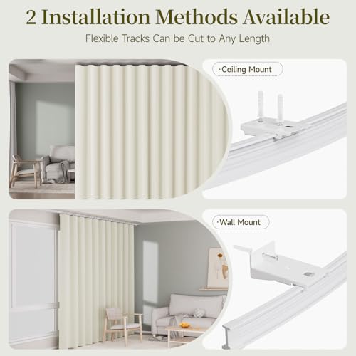 Room Divider Curtains with Ceiling Track, 100% Blackout Curtains 84 inch Long for Room Partition, Extra Wide Silding Privacy Curtains Panel for Bedroom, Living Room Soundproof Curtains Room Separation