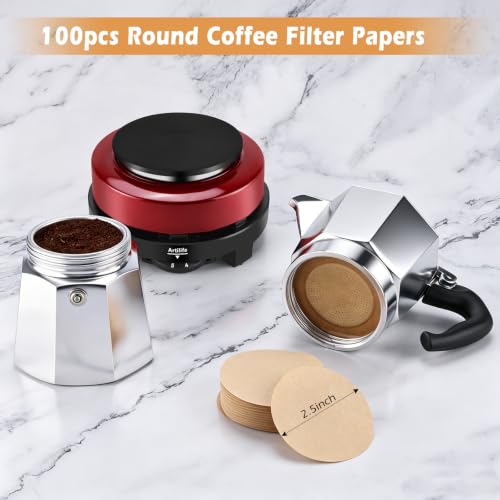 Image of Artilife 500W Mini Electric Hot Plate - Moka Pot Special, 110V Compact RV Camping Stove, 4 inch Cast Iron Burner for Coffee, Low Wattage Portable (Red)