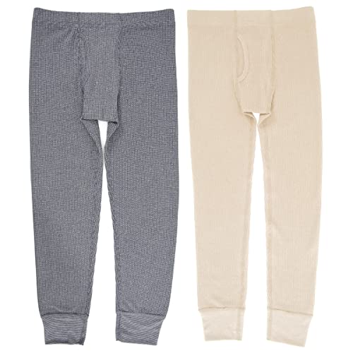 Fruit of the Loom Premium Boys 2-Pack Thermal Waffle Bottom Heather Greystone/Natural 10-12