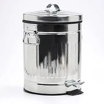 Small Trash Can with Lid-5L/1.3 Gal Stainless Steel Round Step Trash Can-Dog Poop Garbage Can-Retro Vintage Metal Wastebasket w/ Pedal for Outdoors Farmhouse Bathroom Bedroom Office-Galvanized Steel
