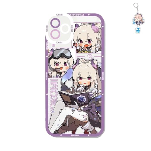 Dalicoter Game Phone Case Anime Sangonomiya Kokomi Phone Case Multi-Model Compatible with 17/16/15/14/13/12/11 Phone Cover Protective (iPhone 15 Pro Max with Free Keychain)