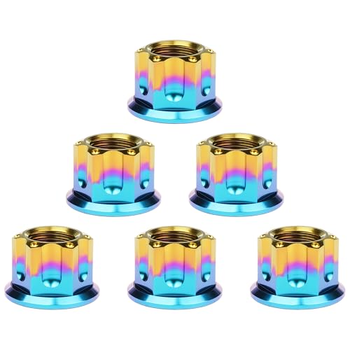 Image of Titanium M6 M8 M10 M12 M14 M16 Flange Bolt Nut Bicycle Motorcycle Rear Axle Car Modification Accessories Pack of 6 (M10 Pitch 1.25mm, Iridescent Blue)