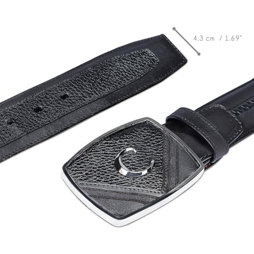 Cuadra Men Leather Belt Deer Bovine Black Buckle4