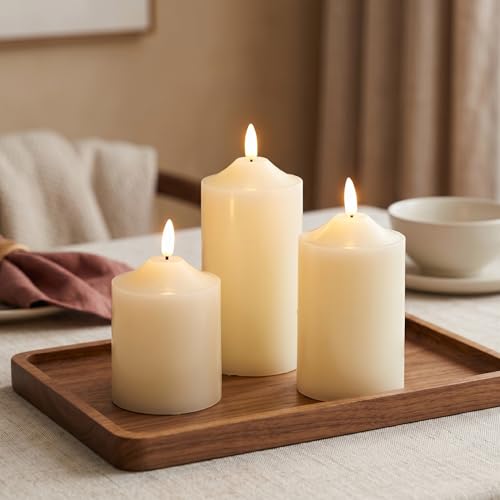 Image of JHY DESIGN 3D Flameless Candles Set 4 /5 /6inch High Real Wax Battery Candle Pillars Flickering LED Candles with 8-Key Remote Control Timers for Home Wedding Party Christmas Decoration (Set of 3)