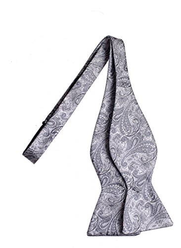 Self Tie Bow Ties Vintage Paisley Wedding and Prom Men's Sizing 9 Colors (Silver)