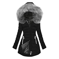 Women Winter Coats Mid Length Sherpa Lined Warm Heavy Jacket Thickened Windproof Quilted Parka Outerwear With Fur Hood