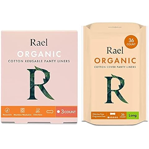 Rael Bundle - Reusable Pantyliners (Brown, 3 Count) & Organic Cotton Cover Long Liners (36 Count) Cover