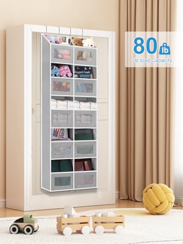 Over-the-Door-Organizer-Hanging-10-Compartments-80-lbs-Load-Behind-Door-Stuffed-Animal-Storage-Extra-Large-Toys-Storage-Organization-for-Bedroom-Bathroom-Closet-Nursery-Shoes-Diaper-grey