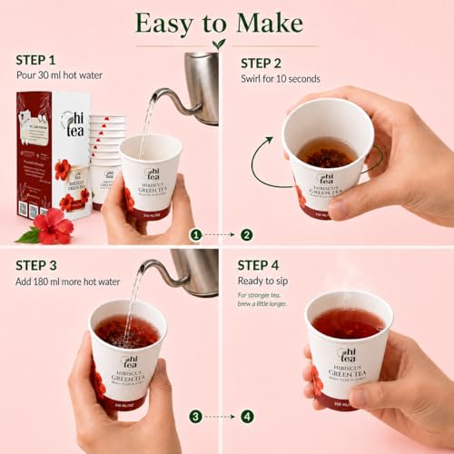 Image of HI TEA Hibiscus Green Tea | Just Add Hot Water | Instant Green Tea Cups | 8 Cups /Box