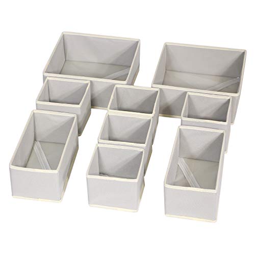 DIOMMELL Foldable Cloth Storage Box Closet Dresser Drawer Organizer Dividers Fabric Baskets Bins Containers for Clothes Underwear Bras Socks Lingerie Clothing, Set of 9 Grey 225