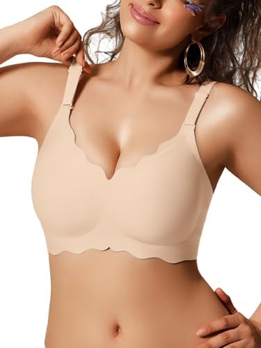 Push Up Bras for Women No Underwire Seamless Support Wireless Tshirt Bralettes Comfortable Scalloped Everyday Bra