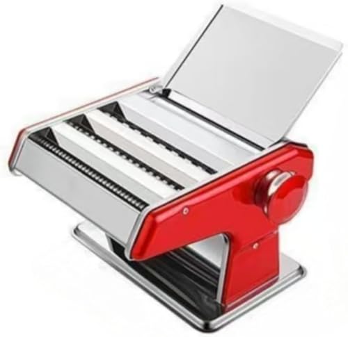 QINMOZH パスタマシン 水洗える 製麺機 家庭用 そば打ち機 ヌードルメーカー ステンレス製 手動 分離式 耐久性 うどん 餃子など 2種類カッター カッ 厚さ幅調節可能テーブルに固定 衛生 家庭/業務兼用 (レッド,三ナイフ)