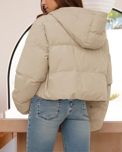 Tankaneo Women's Cropped Puffer Jacket Casual Winter Hoodie Baggy Short Down Coats with Pockets - Image 4