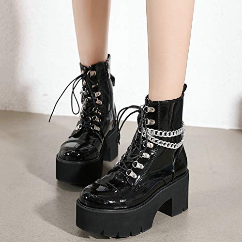 Image of Parisuit Womens Goth Patent Ankle Boots Platform Chunky Combat Boots