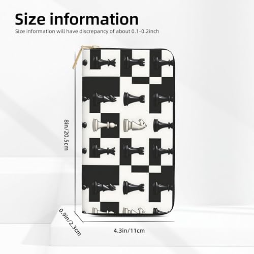 Leather Thin Slim Wallets for Women & Men - Chess Black White Print Card Wallet Holder with Zipper2