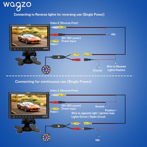Image of Wagzo 12V 7 Inch Dashboard TFT LCD Car Display Screen with 8 LED Car Reverse Parking Rear View HD Camera, Universal for All Cars, Truck & Bus