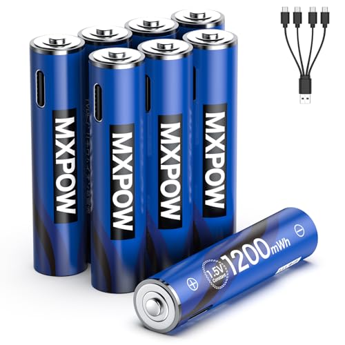 MXPOW 8 x AAA Akku wiederaufladbar Lithium, 1,5V 1200mWh, USB-C, 4 in 1