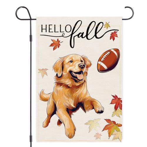 Balgardekor Golden Retriever Fall Garden Flag Double Sided Welcome Football Dog For Autumn Yard Ourdoor Decoration (Football, 18