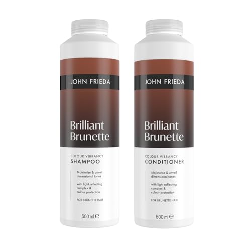 John Frieda Brilliant Brunette Shampoo & Conditioner 500ml x2. Brown Hair Care Duo with Colour Safe Wash Rich Shine Support and Colour Treated Hair Routine